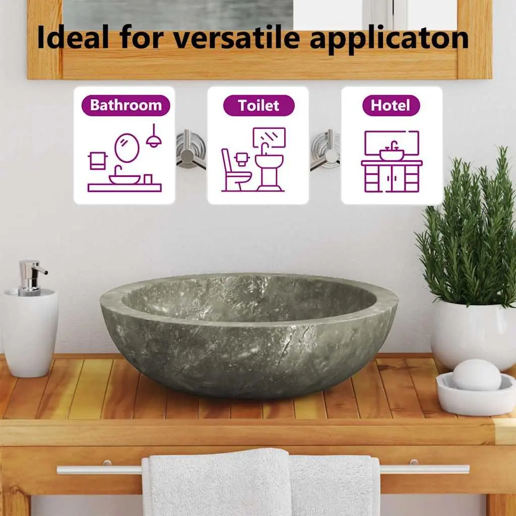 Bathroom Sink Grey Round 40cm Diameter Handmade Natural Stone
