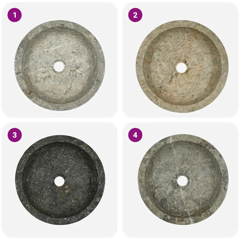 Bathroom Sink Grey Round 40cm Diameter Handmade Natural Stone