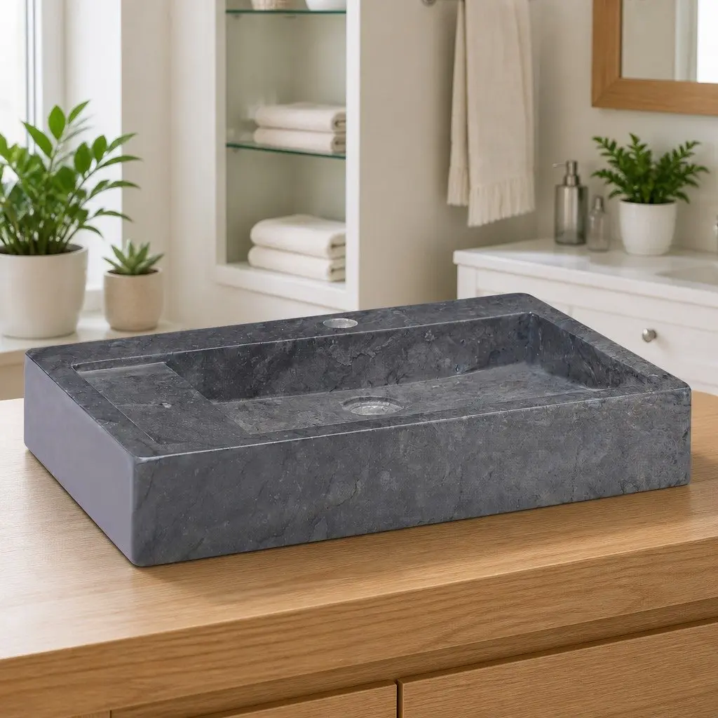 Bathroom Sink Black Marble 58x39x10 cm Modern Vessel Handmade Countertop