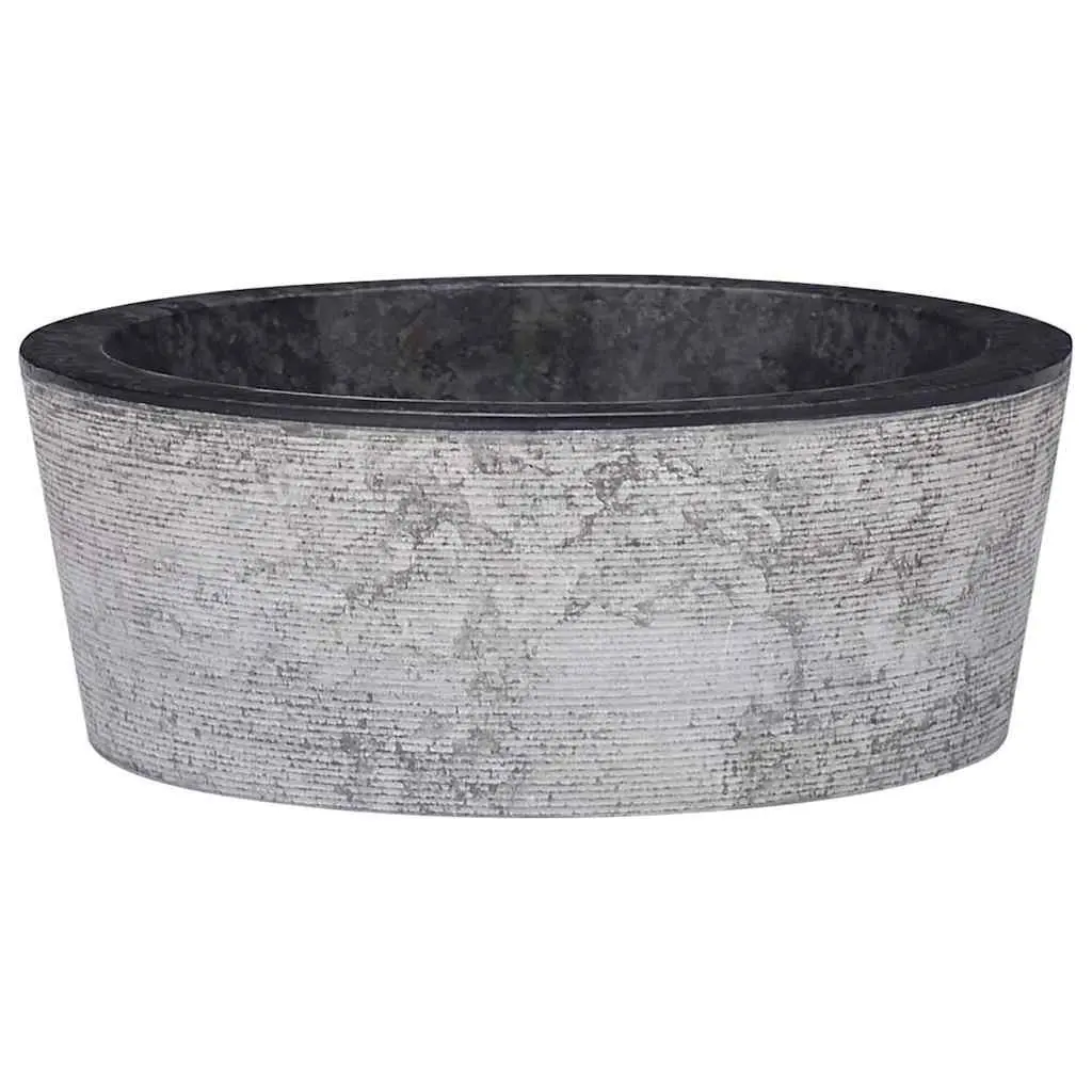 Bathroom Sink Black Round Marble Vessel 40cm Handcrafted