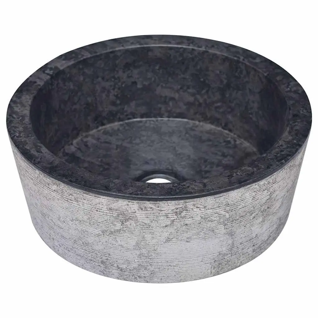 Bathroom Sink Black Round Marble Vessel 40cm Handcrafted