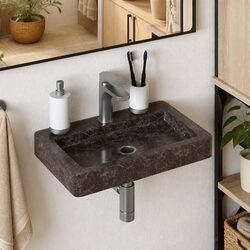 Compact Black Marble Bathroom Sink for Modern Spaces 38x24x6.5 cm