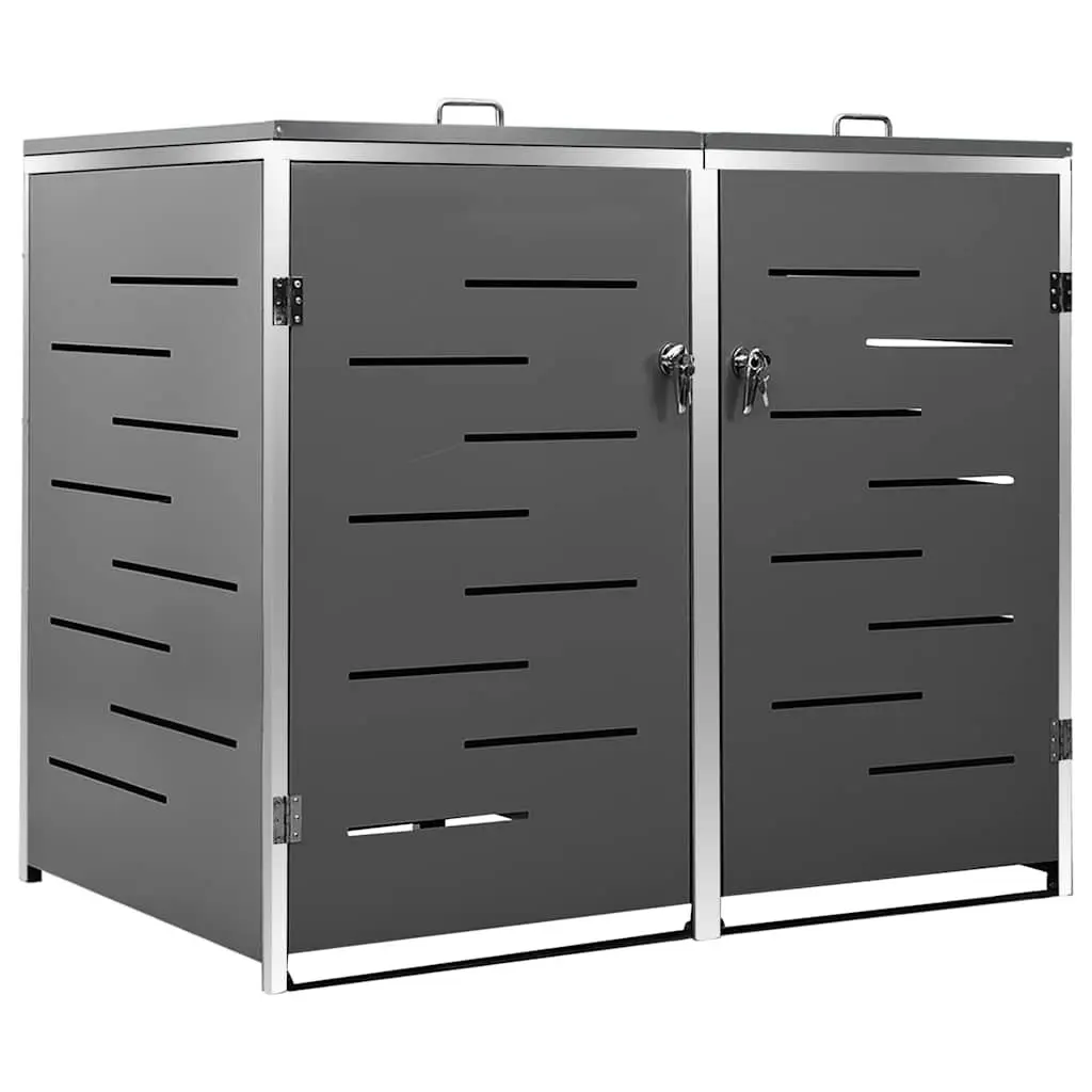 Double Wheelie Bin Shed Anthracite 138x77.5x115cm Sturdy Frame Ventilated Panels
