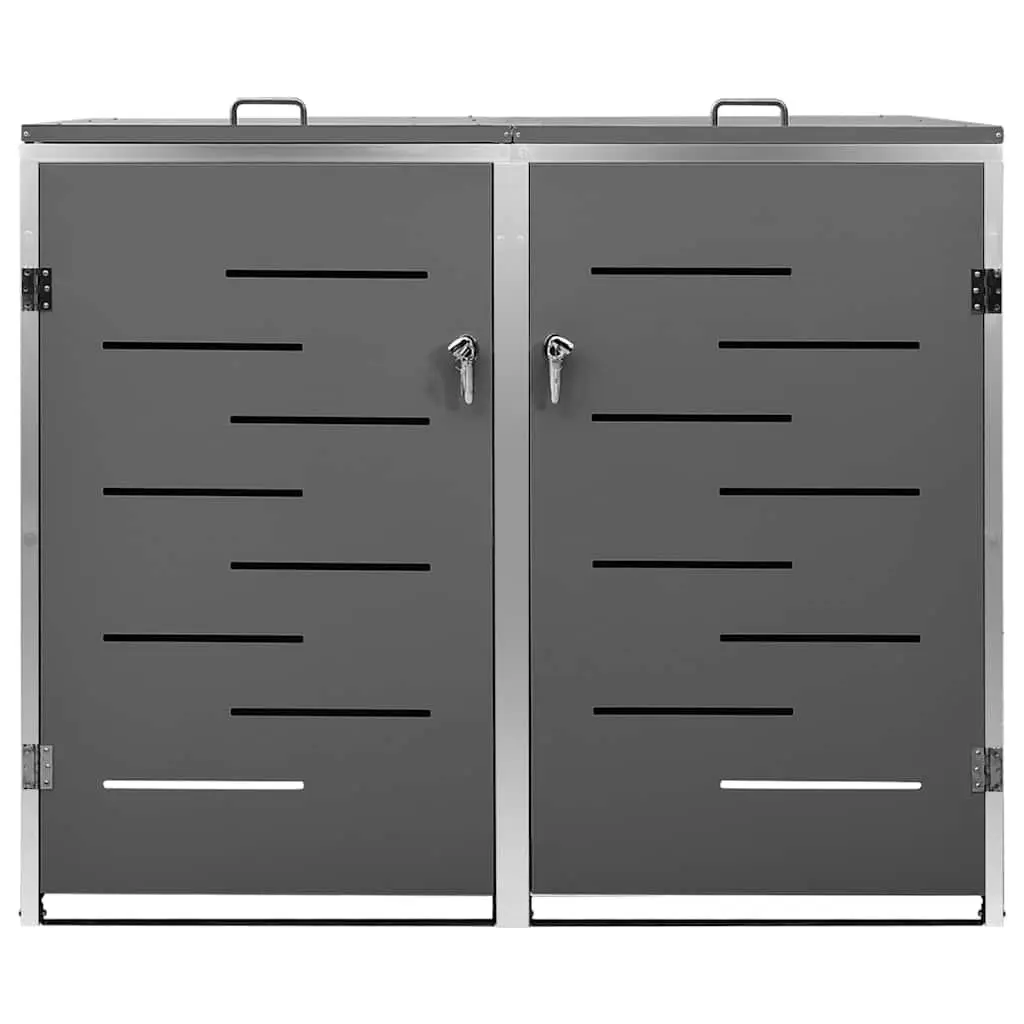 Double Wheelie Bin Shed Anthracite 138x77.5x115cm Sturdy Frame Ventilated Panels
