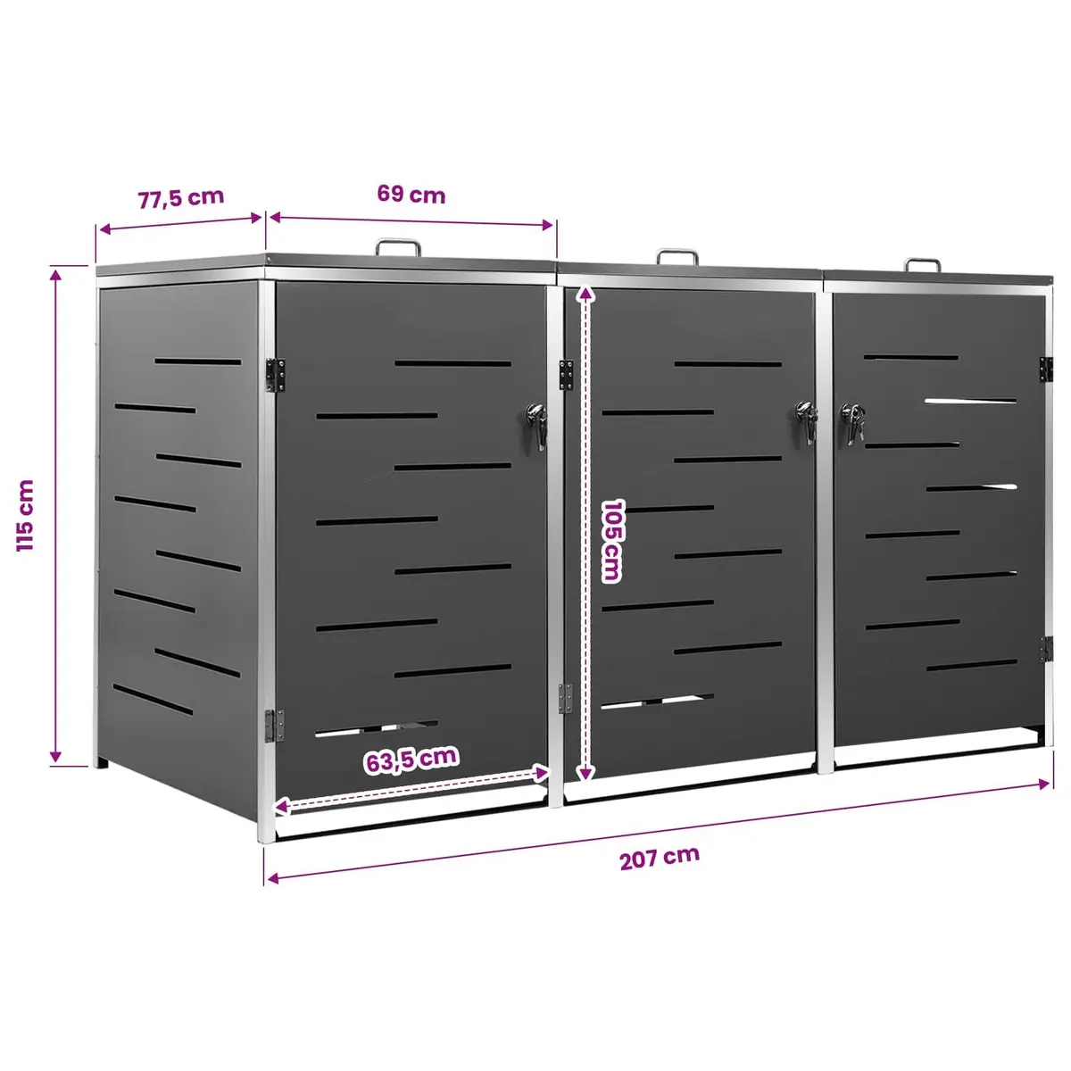 Wheelie Bin Shed Anthracite 207x77.5x115cm Sturdy Frame Ventilation