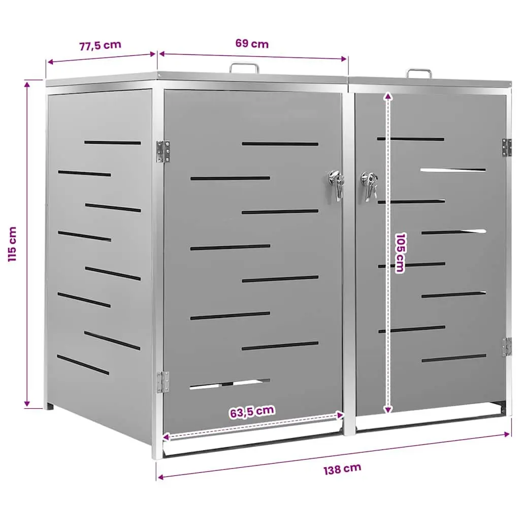 Double Wheelie Bin Shed Garden Waste Container Enclosure Stainless Steel Frame