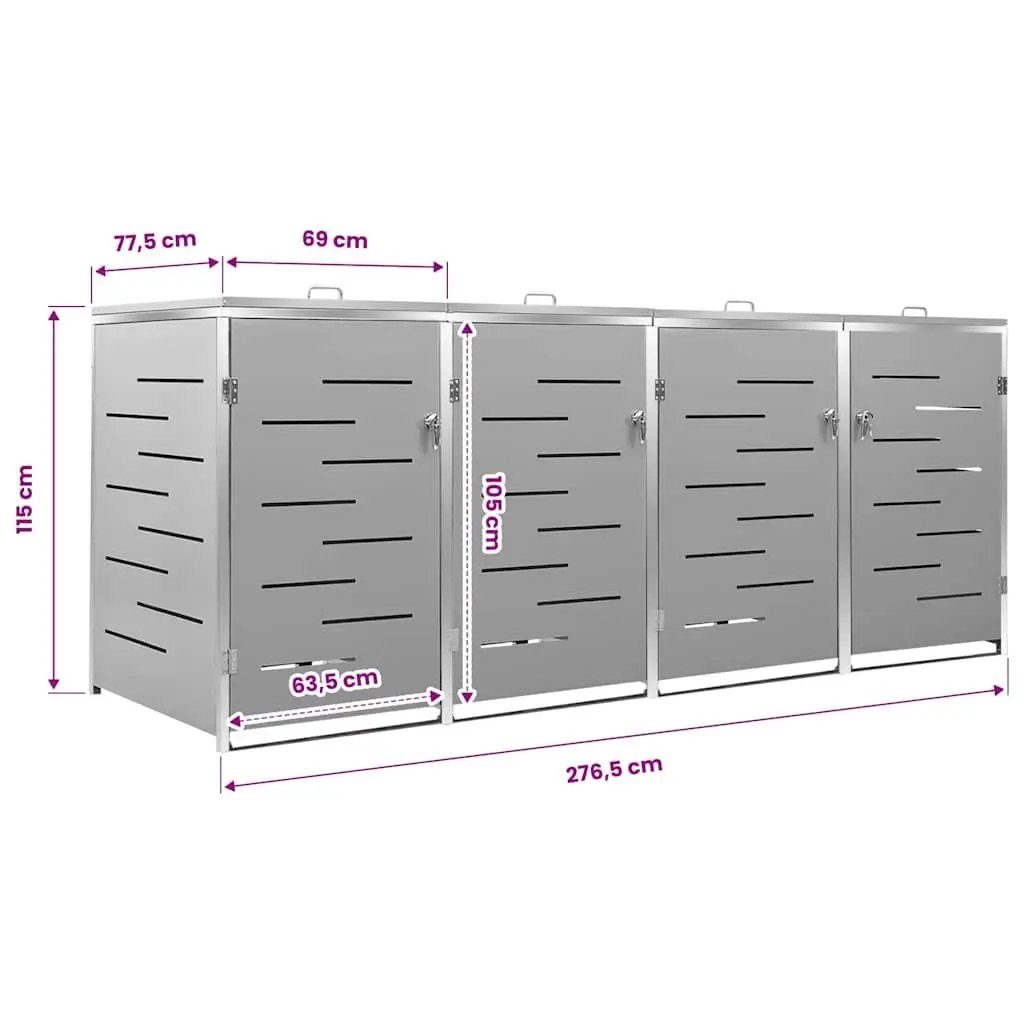 Wheelie Bin Shed Grey 276.5x77.5x115cm Galvanised Steel Construction Locking System