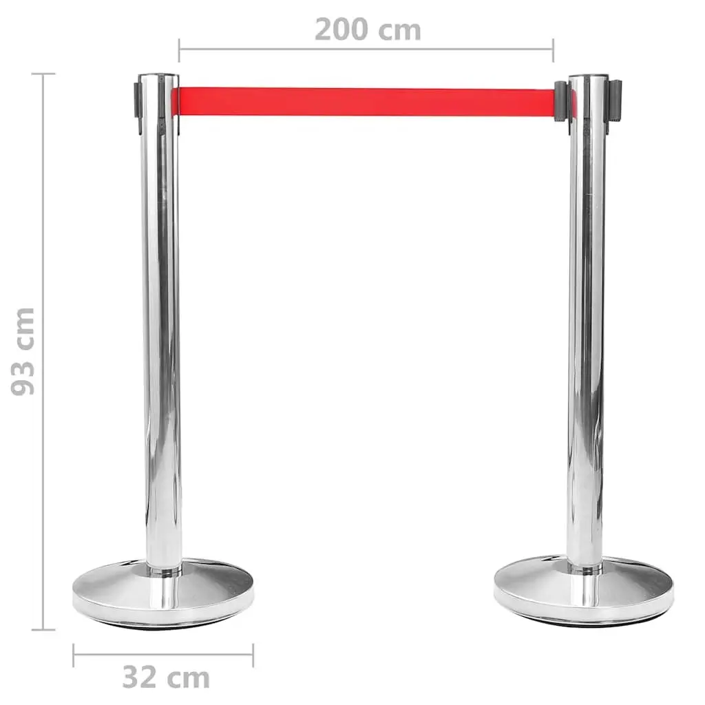 Safety Stanchions Silver Stainless Steel 4 Piece Retractable Belt Barriers for Crowd Control and Queue Management