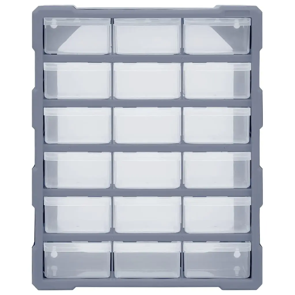 Multi-Drawer Tool Organiser Storage Box Grey 18 Drawers Impact-Resistant Plastic See-Through Drawers