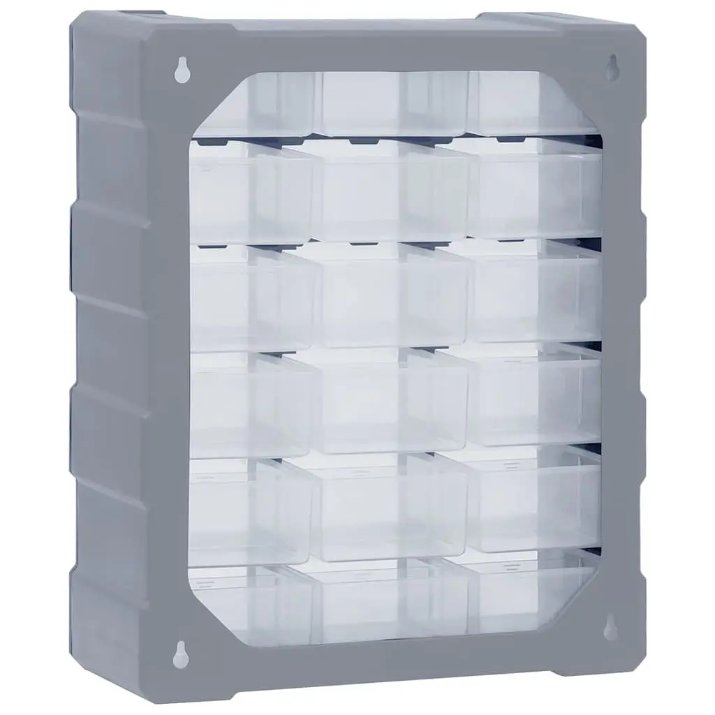 Multi-Drawer Tool Organiser Storage Box Grey 18 Drawers Impact-Resistant Plastic See-Through Drawers