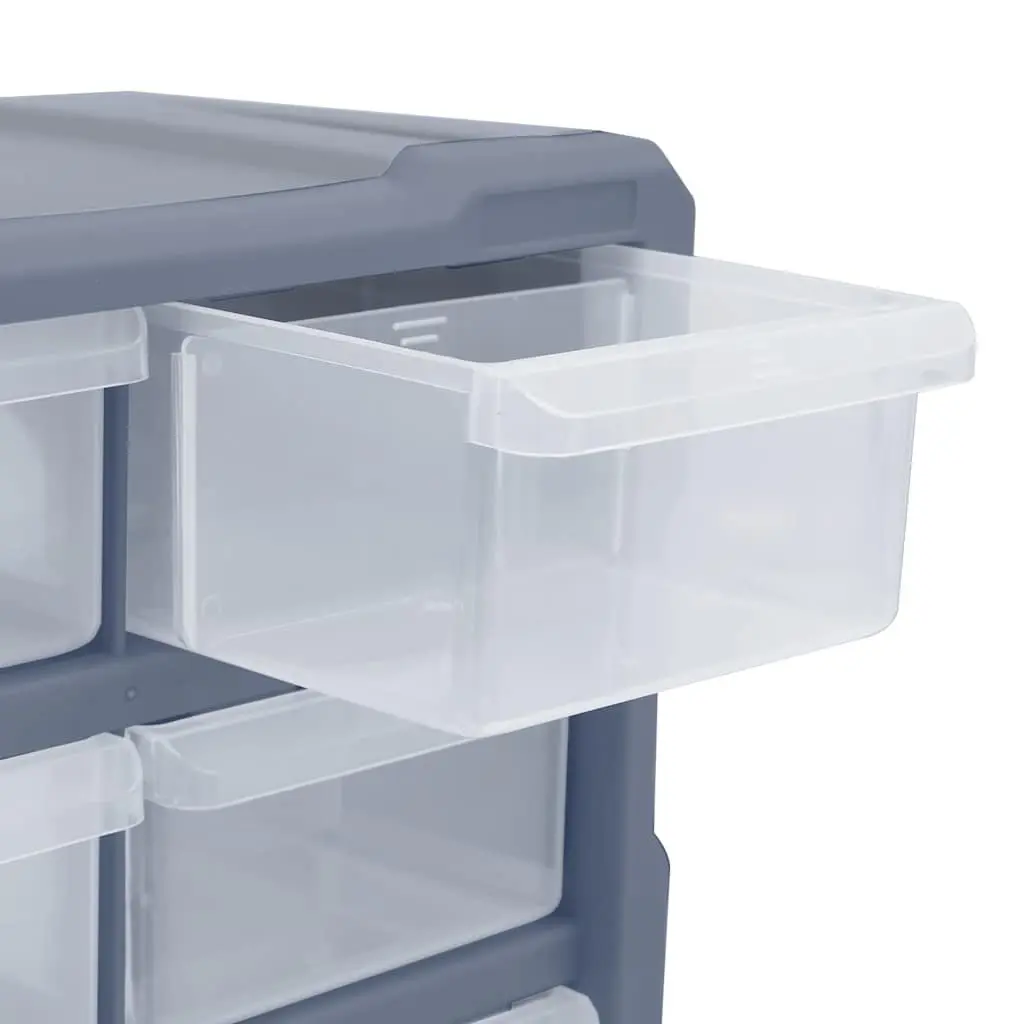 Multi-Drawer Tool Organiser Storage Box Grey 18 Drawers Impact-Resistant Plastic See-Through Drawers