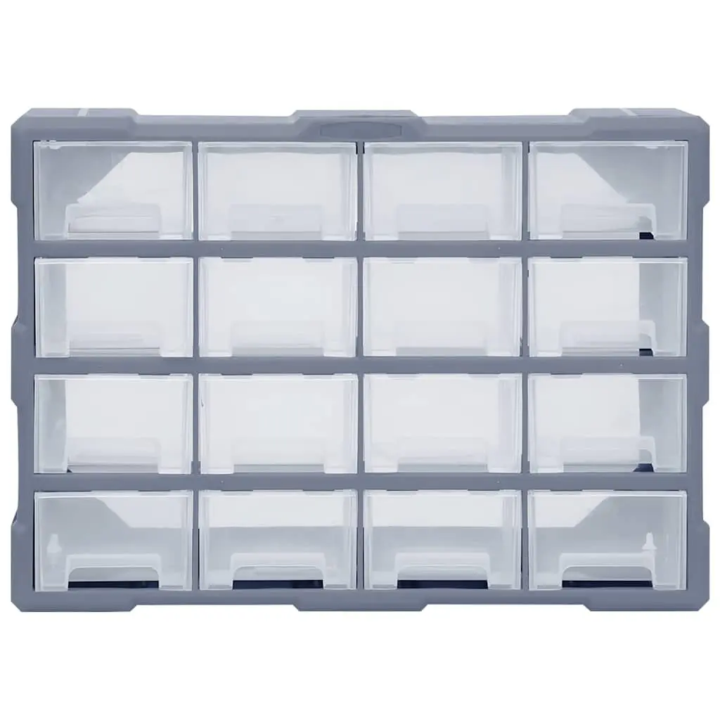 Multi-Drawer Organiser Grey 16 Drawers Impact-Resistant Plastic Storage Box