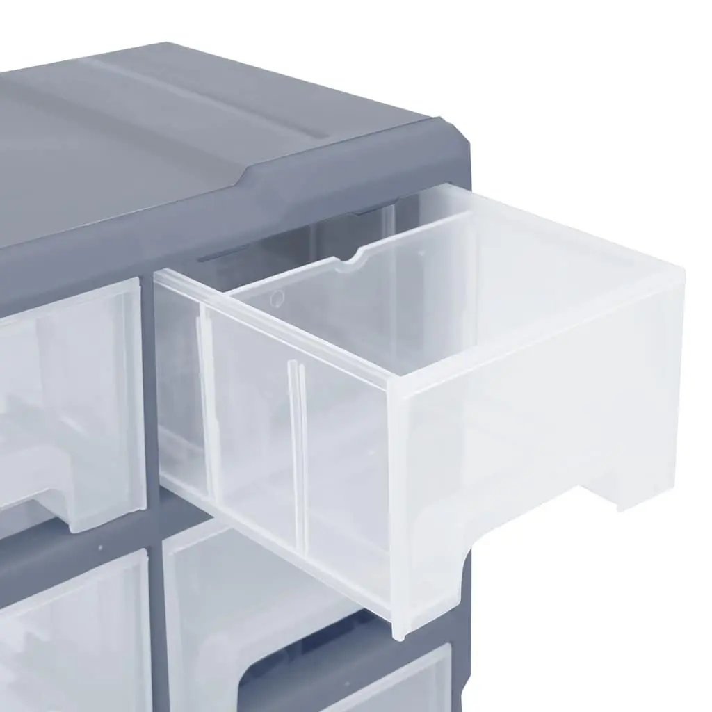 Multi-Drawer Organiser Grey 16 Drawers Impact-Resistant Plastic Storage Box