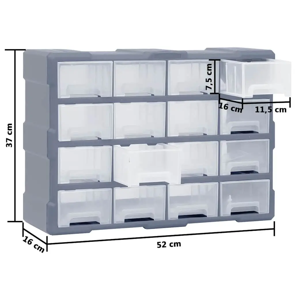 Multi-Drawer Organiser Grey 16 Drawers Impact-Resistant Plastic Storage Box