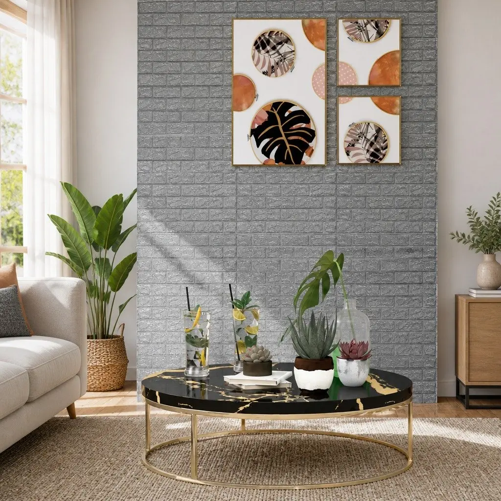 3D Brick Wallpaper Anthracite 10 Piece Self-Adhesive Wall Stickers Home Decor