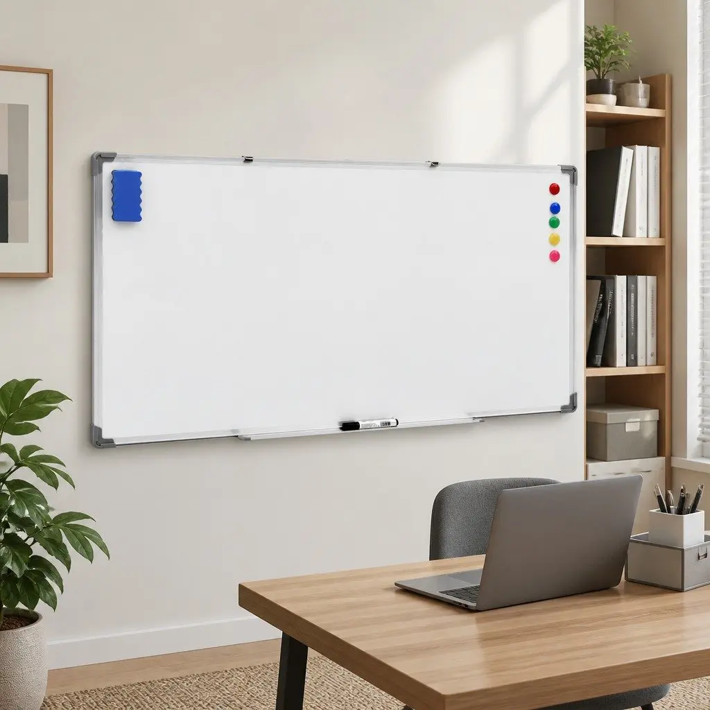 Whiteboard White 110 x 60 cm Wall-Mounted Magnetic Lacquer-Coated Steel Surface