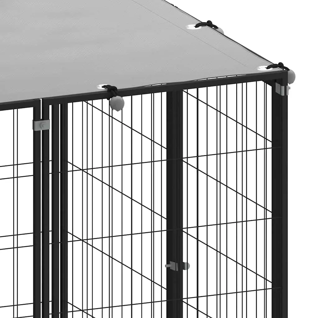 Dog Kennel Black 330x110x110cm Steel Wire Mesh Exercise Run with Lockable Latch Door and UV Resistant Roof