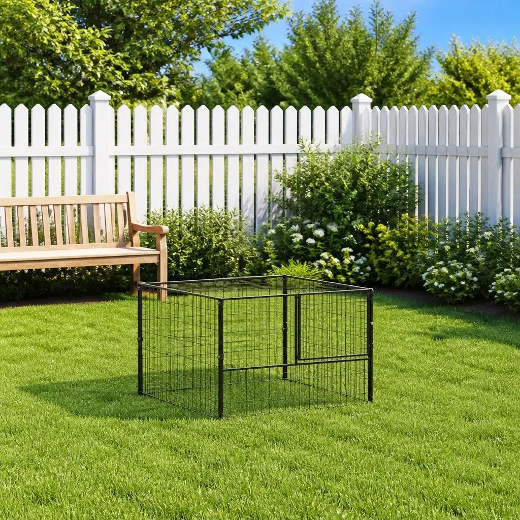 Dog Kennel Black Steel Wire Mesh Outdoor Exercise Pen 100 x 100 x 70 cm