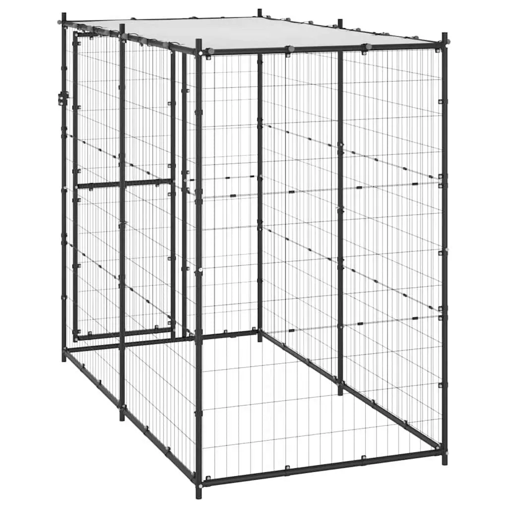 Dog Kennel Black Steel Mesh Outdoor Exercise Pen Run Enclosure with Roof Canopy