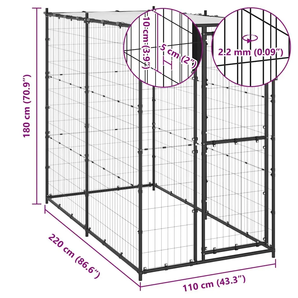 Dog Kennel Black Steel Mesh Outdoor Exercise Pen Run Enclosure with Roof Canopy