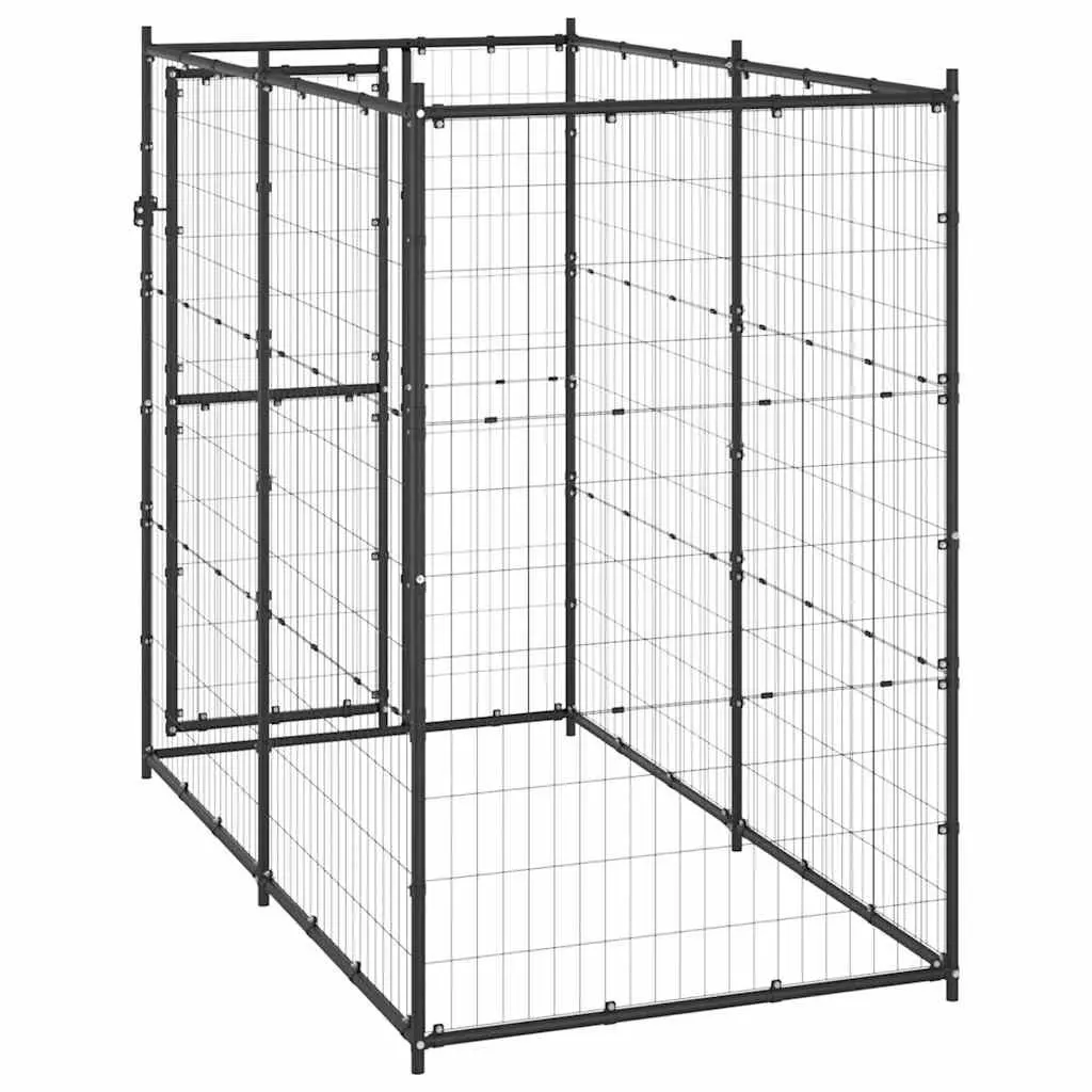 Dog Kennel Black Steel Outdoor Enclosure Pen Secure Lockable Door Mesh Panels