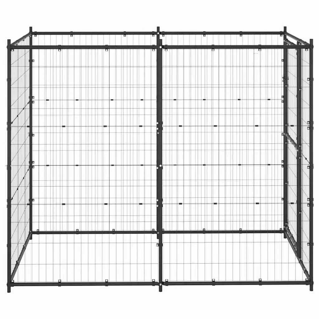 Dog Kennel Black Steel Outdoor Enclosure Pen Secure Lockable Door Mesh Panels