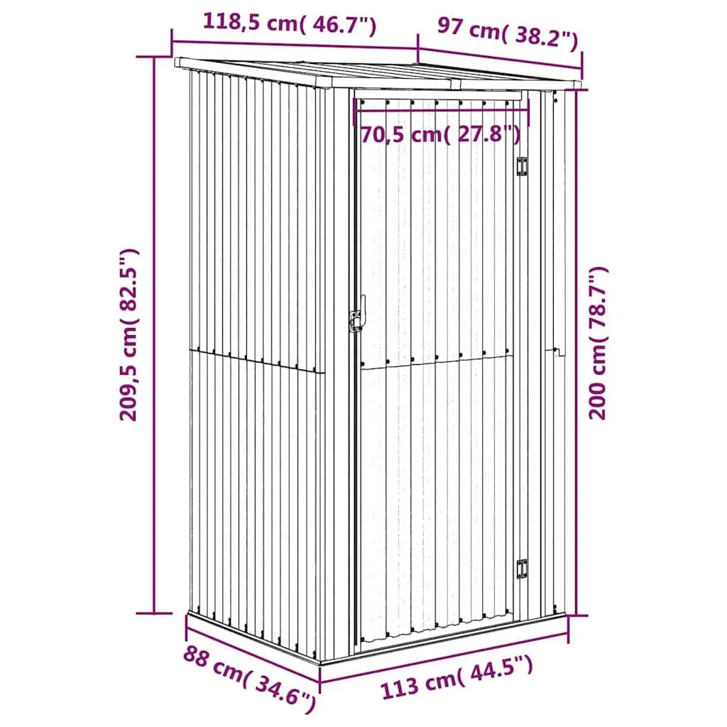 Outdoor Storage Shed Anthracite Galvanised Steel Lockable Door Tool House 1185x970x2095mm