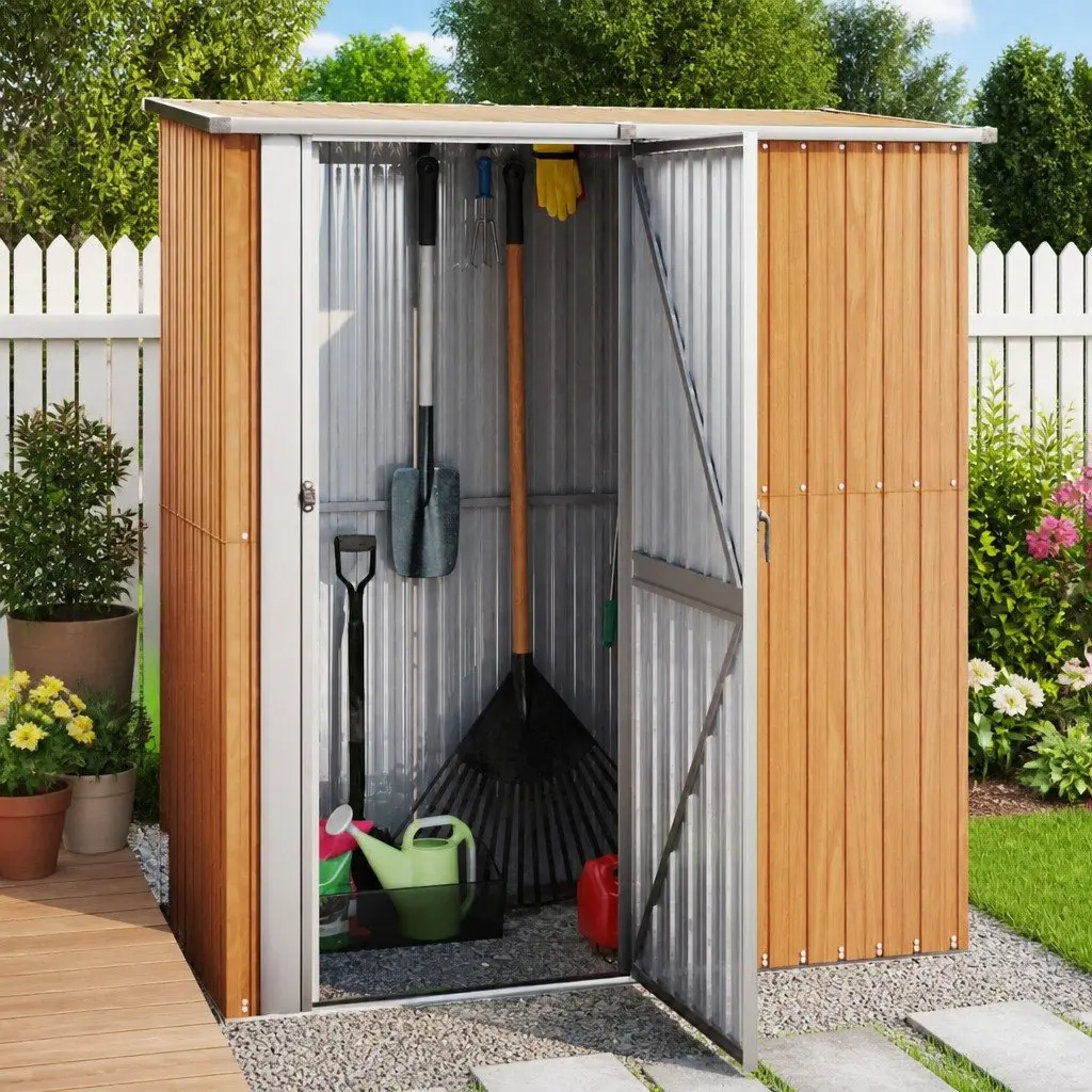Garden Shed Brown 180.5x97x209.5 cm Lockable Door Galvanised Steel Construction