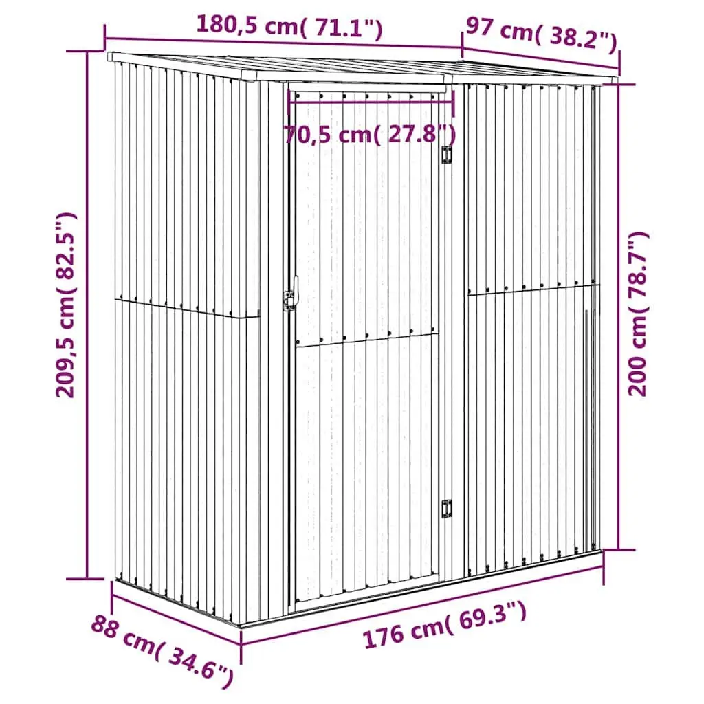 Garden Shed Brown 180.5x97x209.5 cm Lockable Door Galvanised Steel Construction