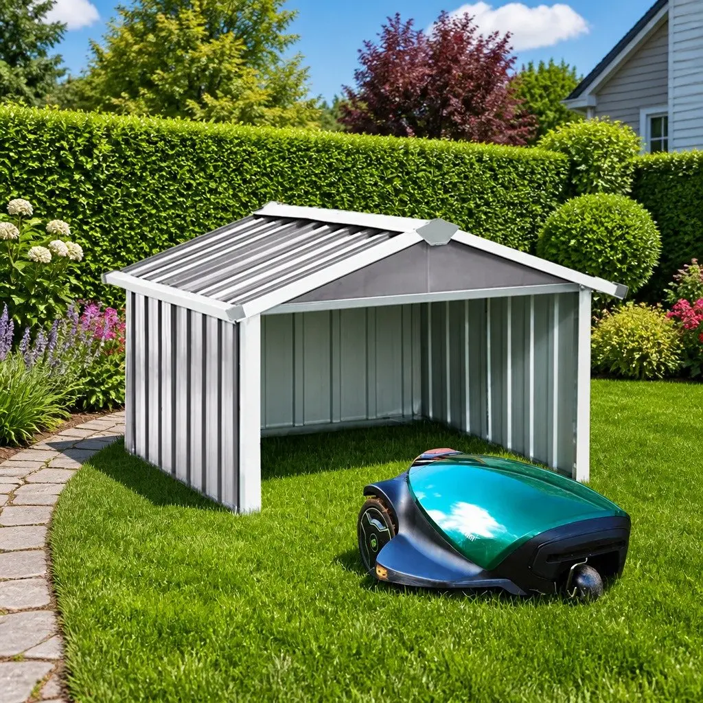 Garden Robot Lawnmower Shed Grey 92x97x63cm Galvanised Steel Storage Enclosure