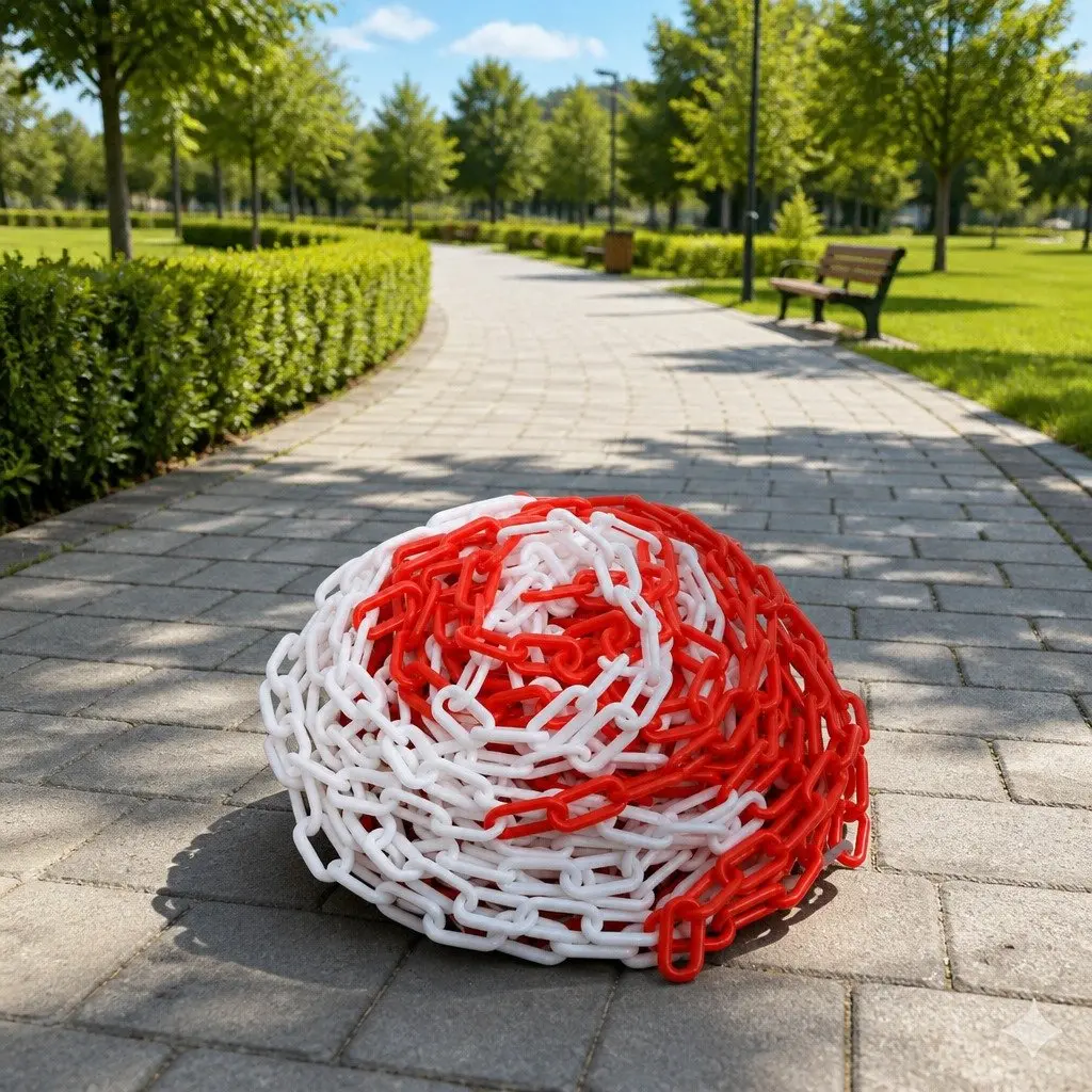 Warning Chain Safety Barrier Red White 30 m Lightweight Temporary Plastic
