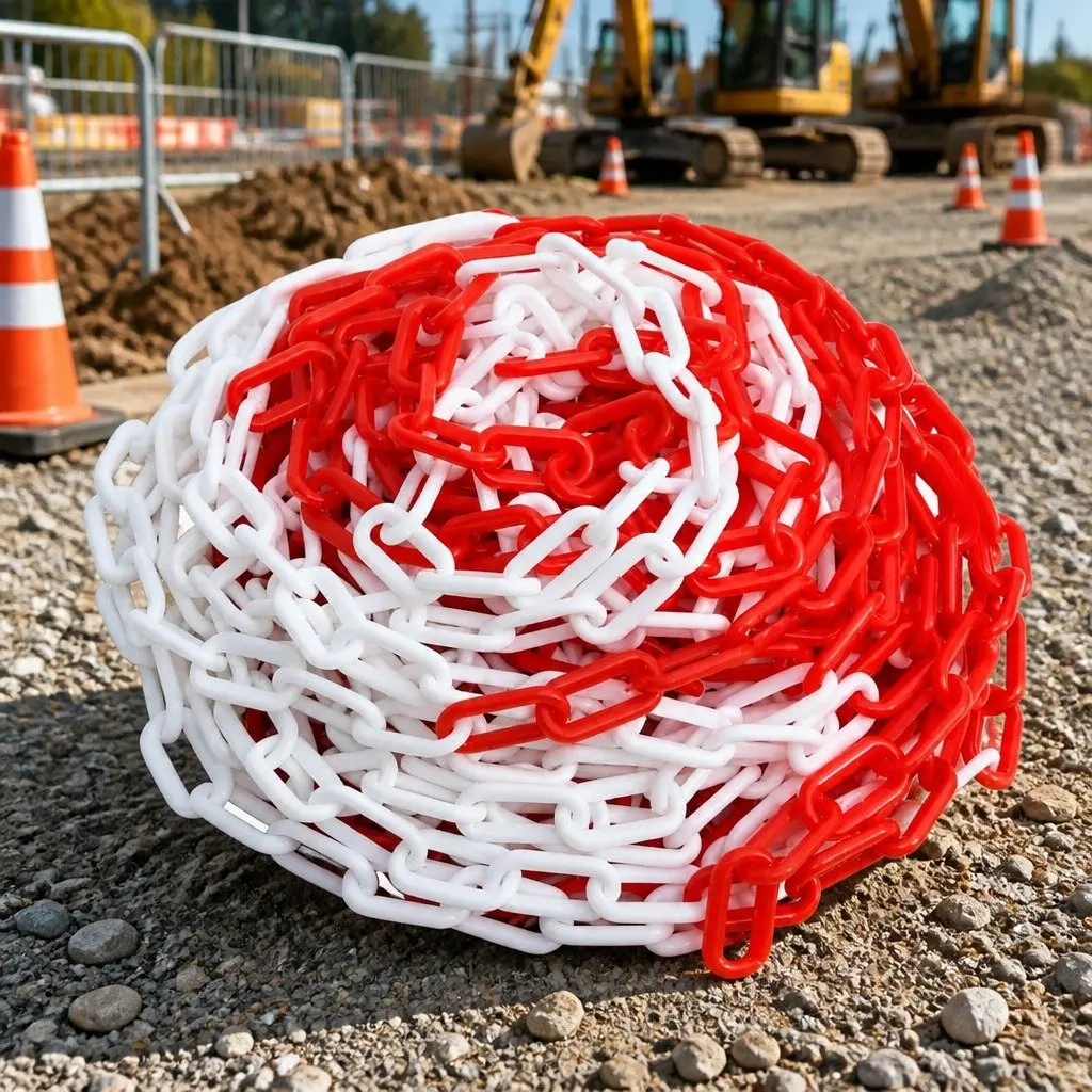 Warning Chain Red White 100m Plastic Ø4mm Temporary Safety Barrier