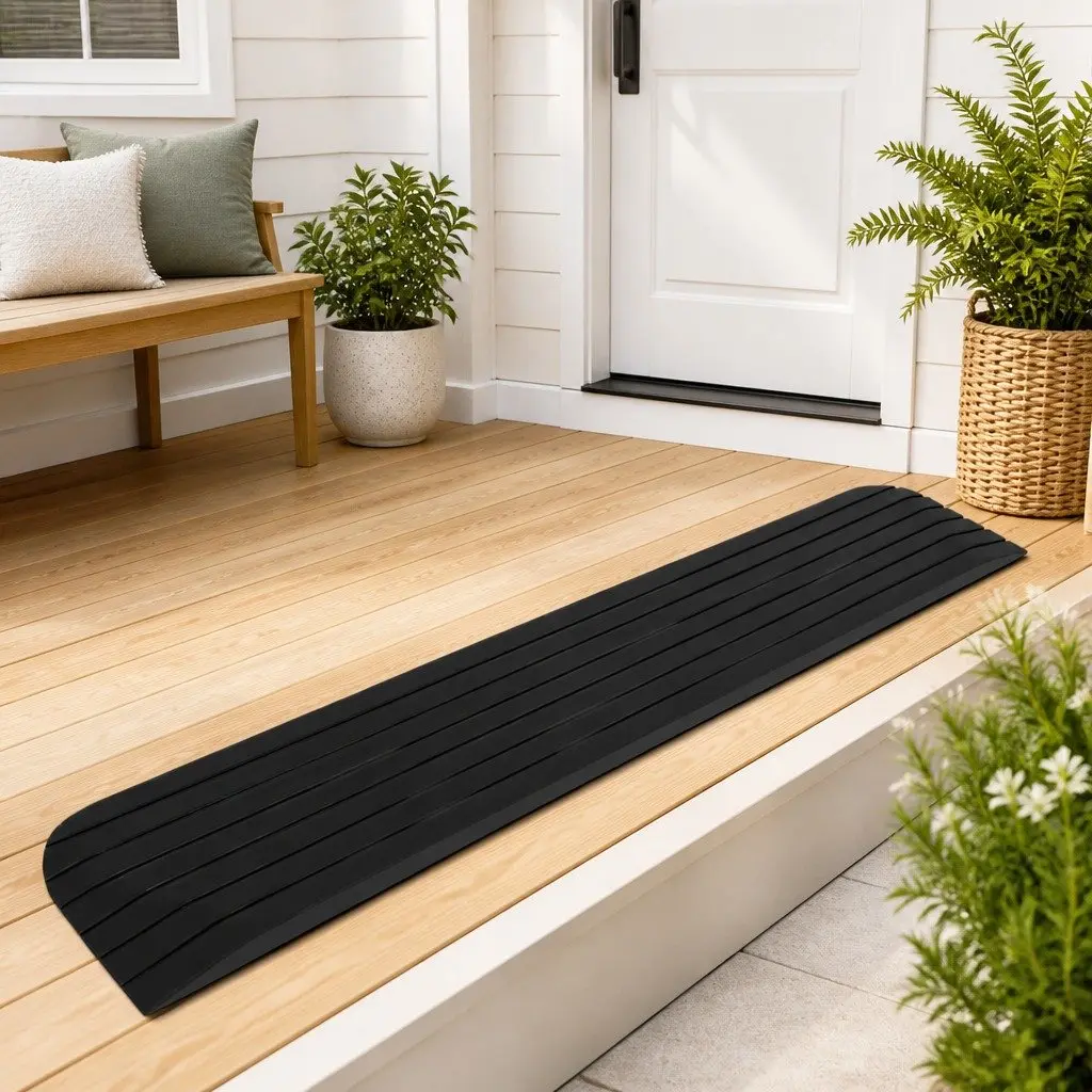 Rubber Non-Slip Threshold Ramp for Wheelchair Mobility Scooter Rollator 110x21x25cm