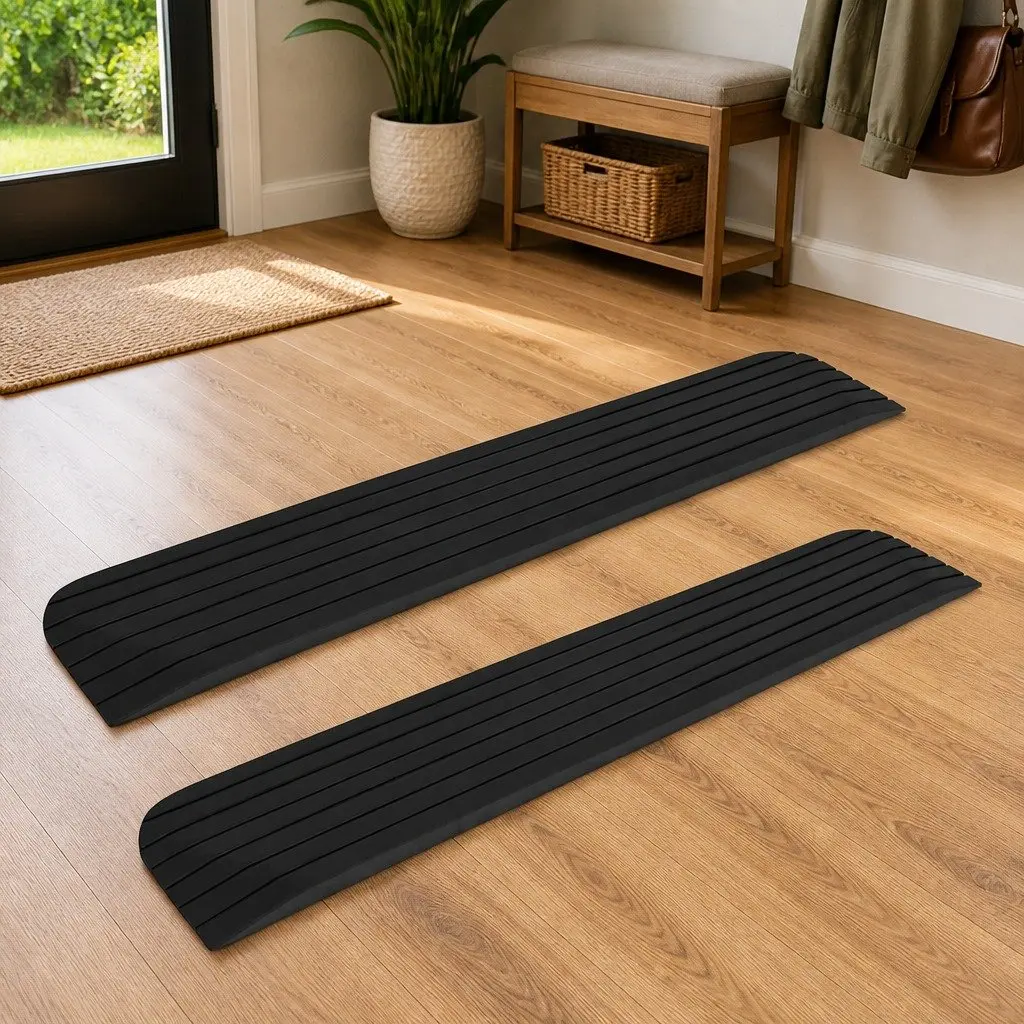 Rubber Threshold Ramps Non-Slip Surface for Wheelchairs Rollators Scooters Set of 2 Size 110x21x2.5cm