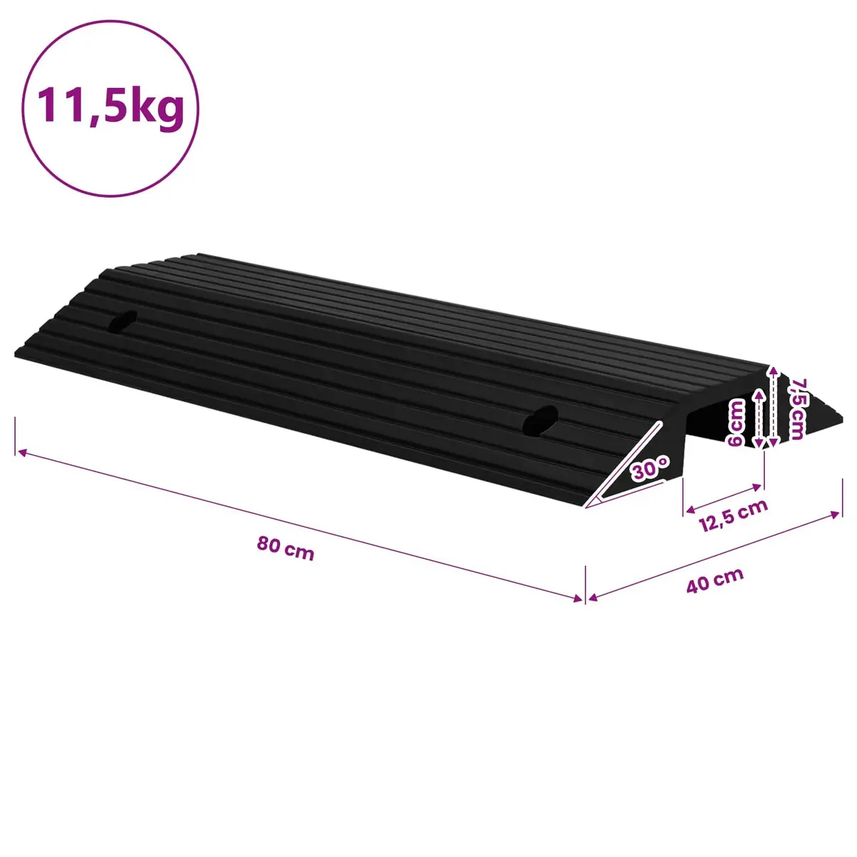 Rubber Threshold Ramp Non-Slip 80x40x8cm Solid Construction for Wheelchair Scooter Rollator