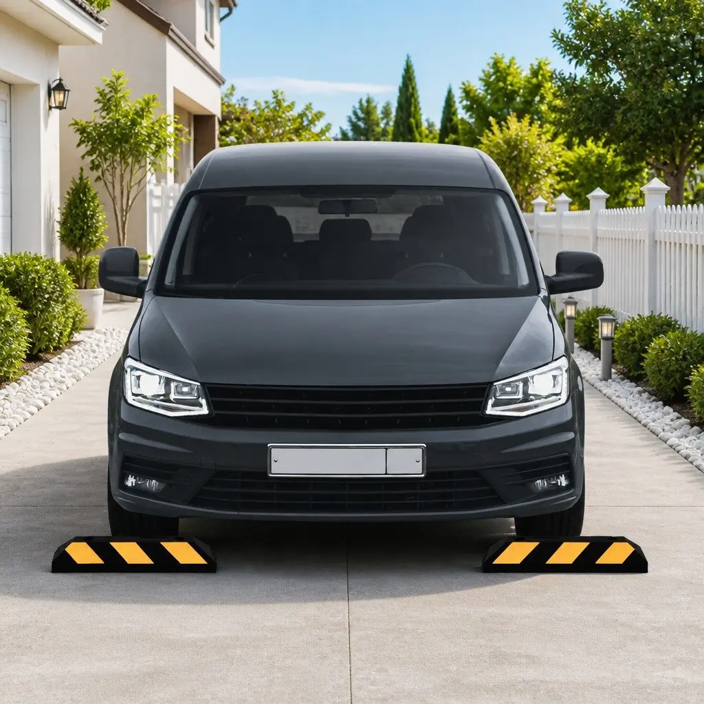 Reflective Rubber Parking Blocks 2 Piece Vehicle Wheel Stoppers High Visibility