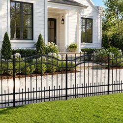 Garden Fence Panel Black Spear Top Steel Outdoor Perimeter Barrier Decorative