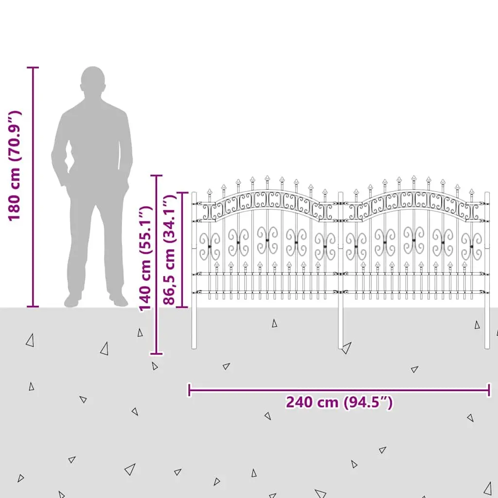 Garden Fence Panel Black Spear Top Steel Outdoor Perimeter Barrier Decorative
