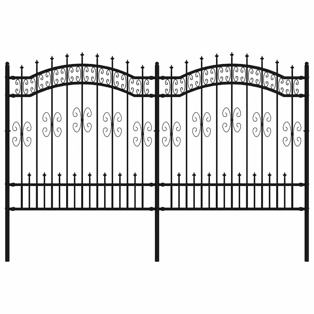 Garden Fence Panel Black Steel 240cm High Spear Top Durable Outdoor Security Barrier