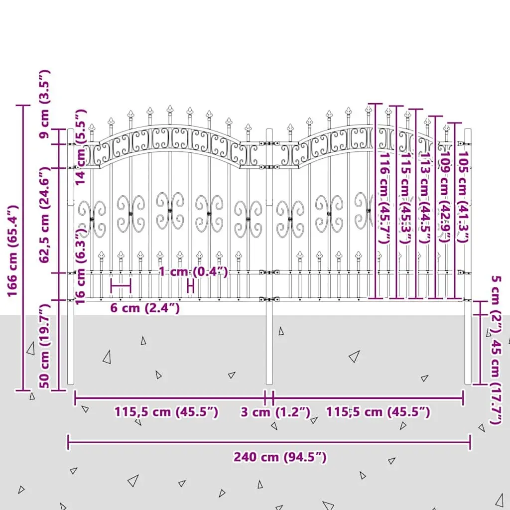 Garden Fence Panel Black Steel 240cm High Spear Top Durable Outdoor Security Barrier