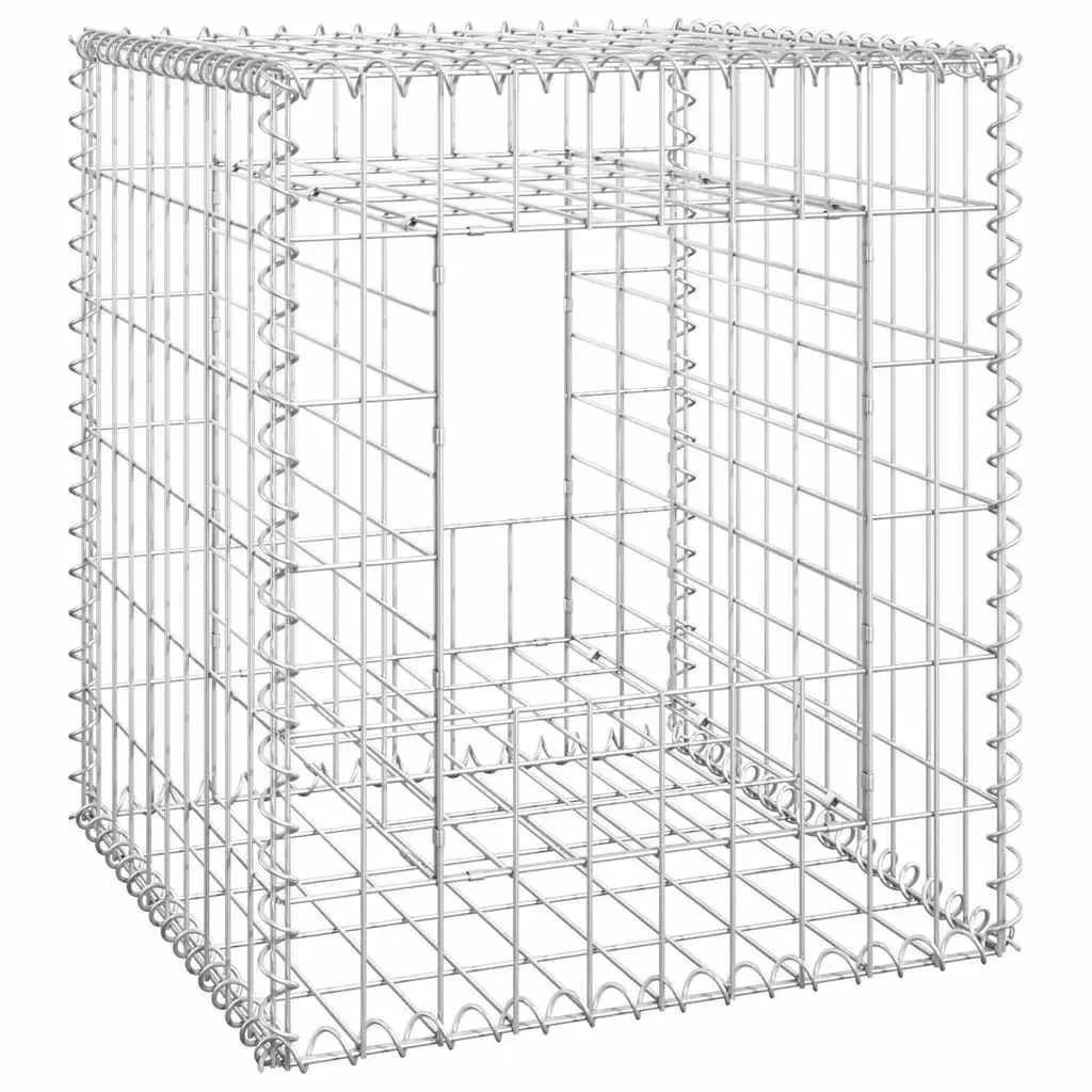 Gabion Basket Posts Silver 50x50x60 cm Iron Wire Mesh Garden Fencing Barrier 2 Piece