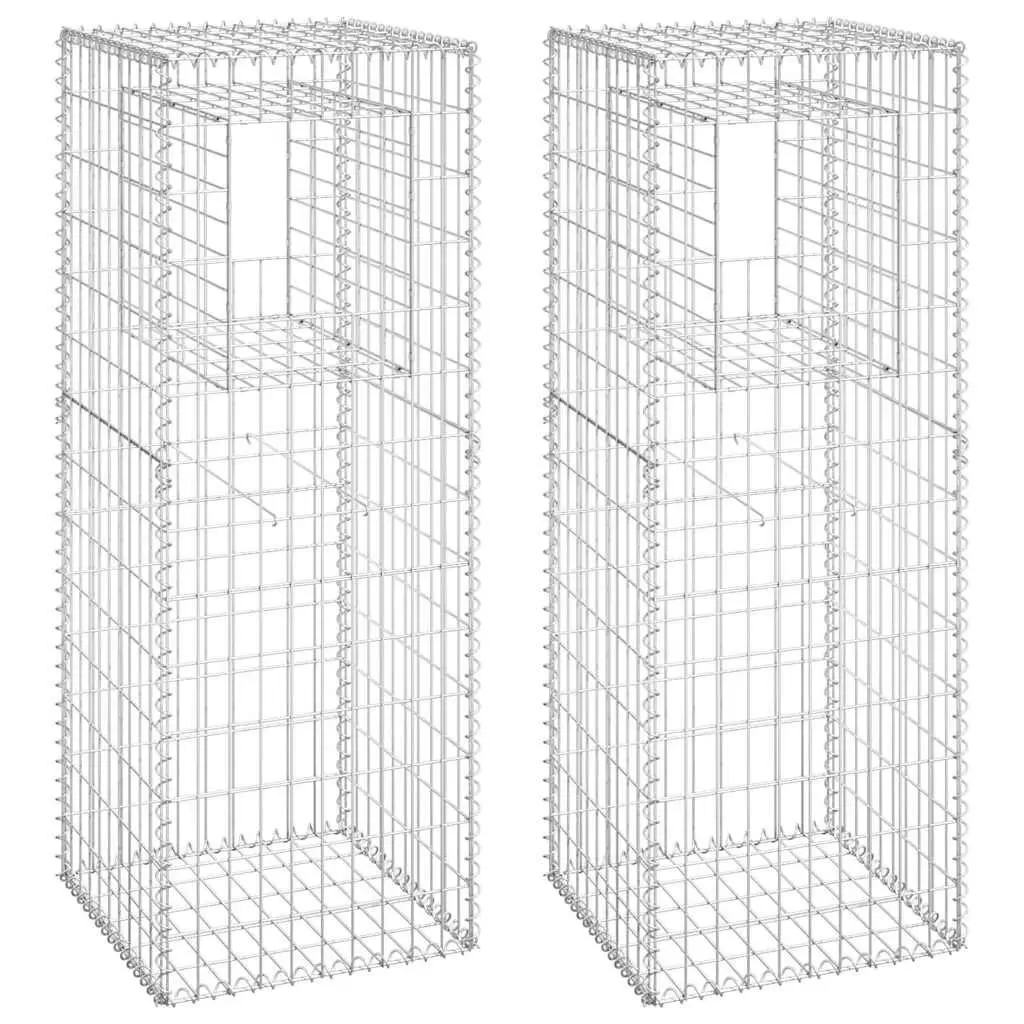 Gabion Basket Posts Silver 50x50x140cm Rust-proof Weather-proof Iron Fence Garden Patio Decor