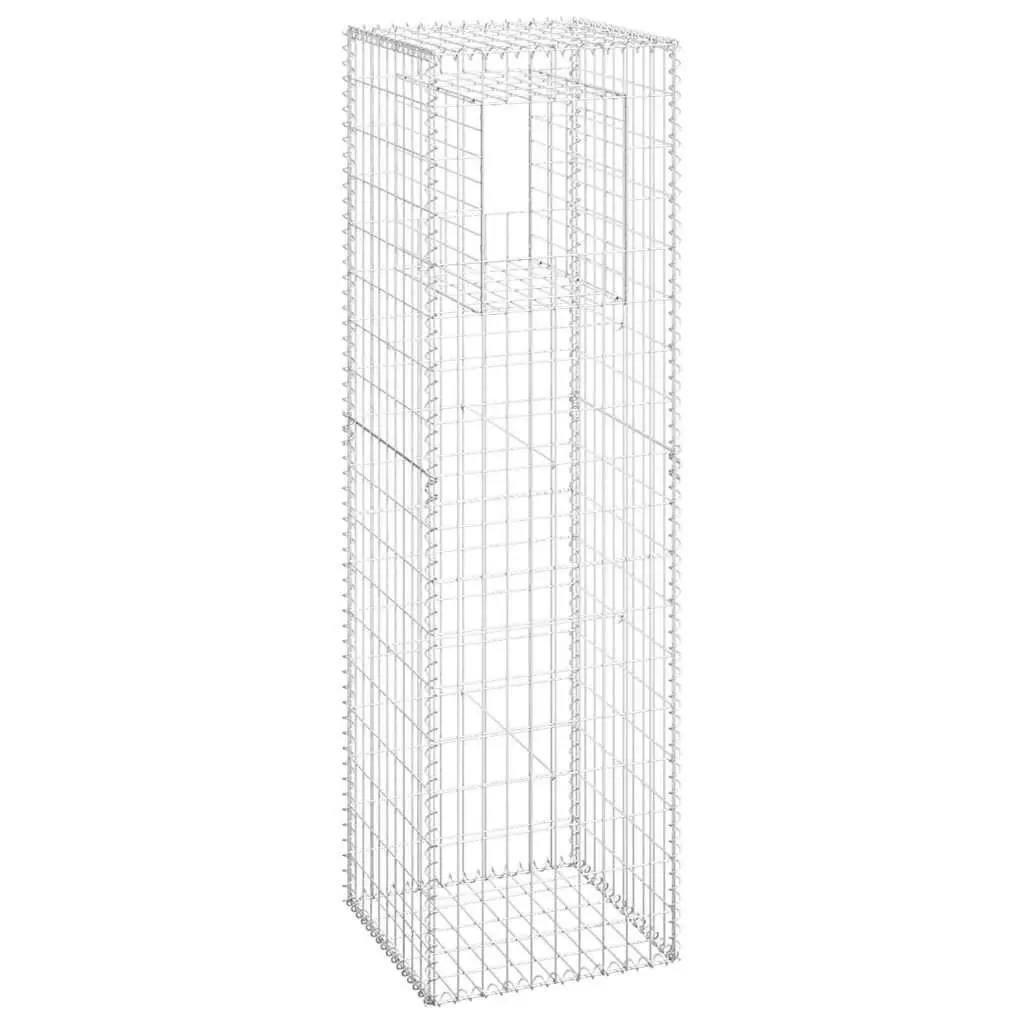 Gabion Basket Posts Silver 50x50x180 cm Iron Garden Fencing Barrier Decor