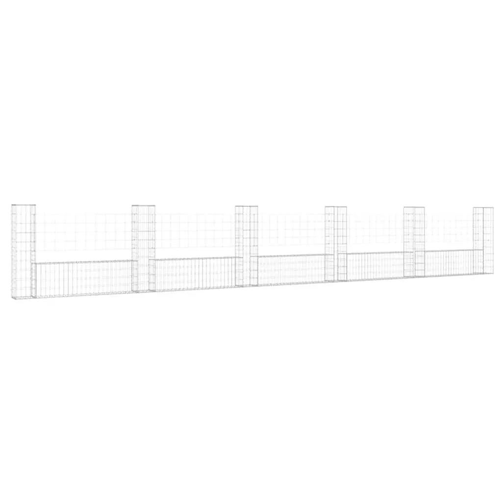 U-Shape Gabion Basket Silver Iron 620x20x100cm Weather-Resistant with 6 Posts for Retaining Wall Garden Fence Panel