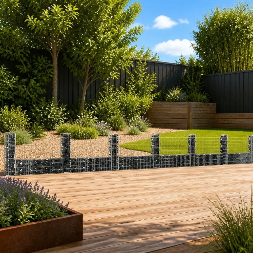 U-Shape Gabion Basket Silver 740 x 20 x 100 cm with 7 Posts for Retaining Wall Garden Barrier