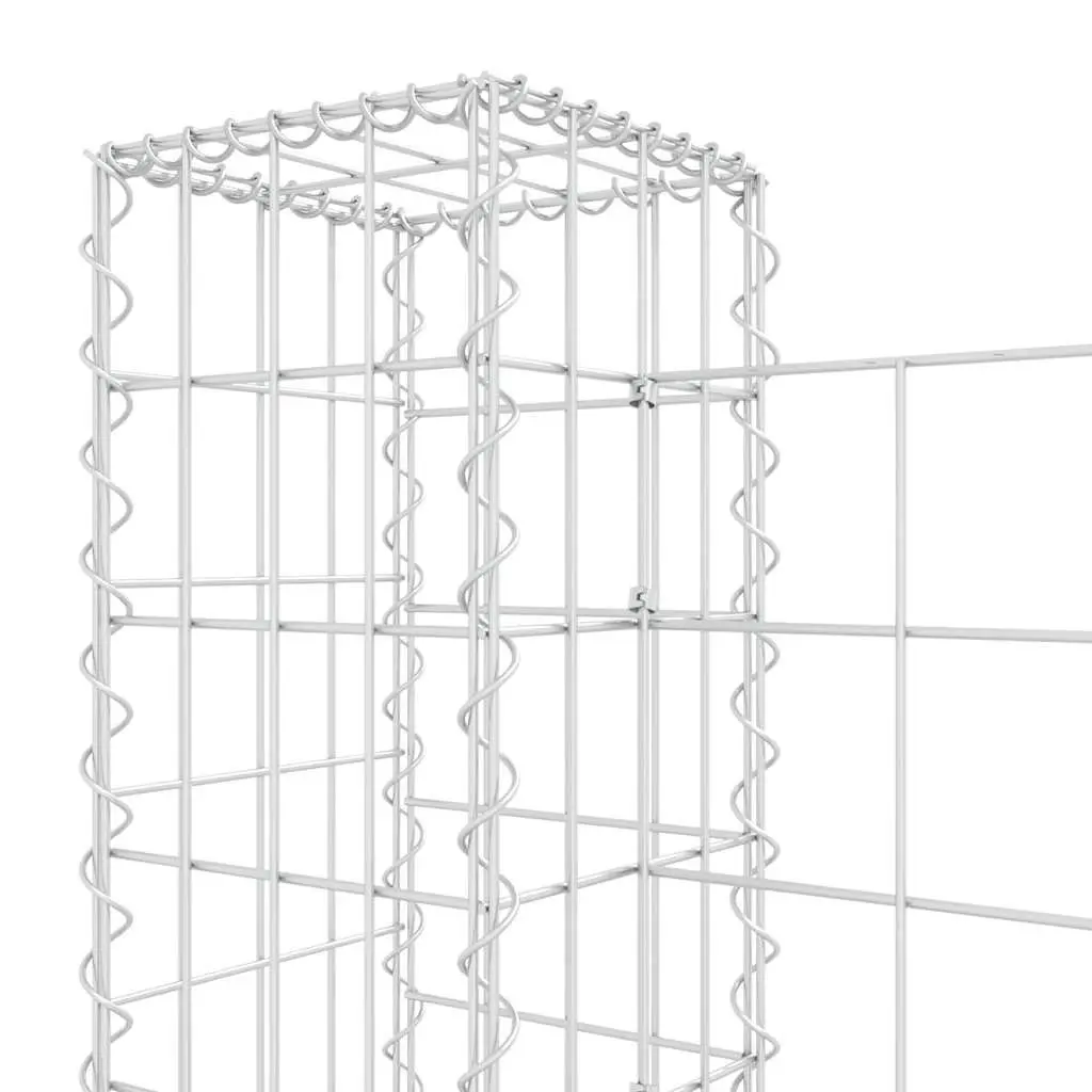 U-Shape Gabion Basket Silver 740 x 20 x 100 cm with 7 Posts for Retaining Wall Garden Barrier