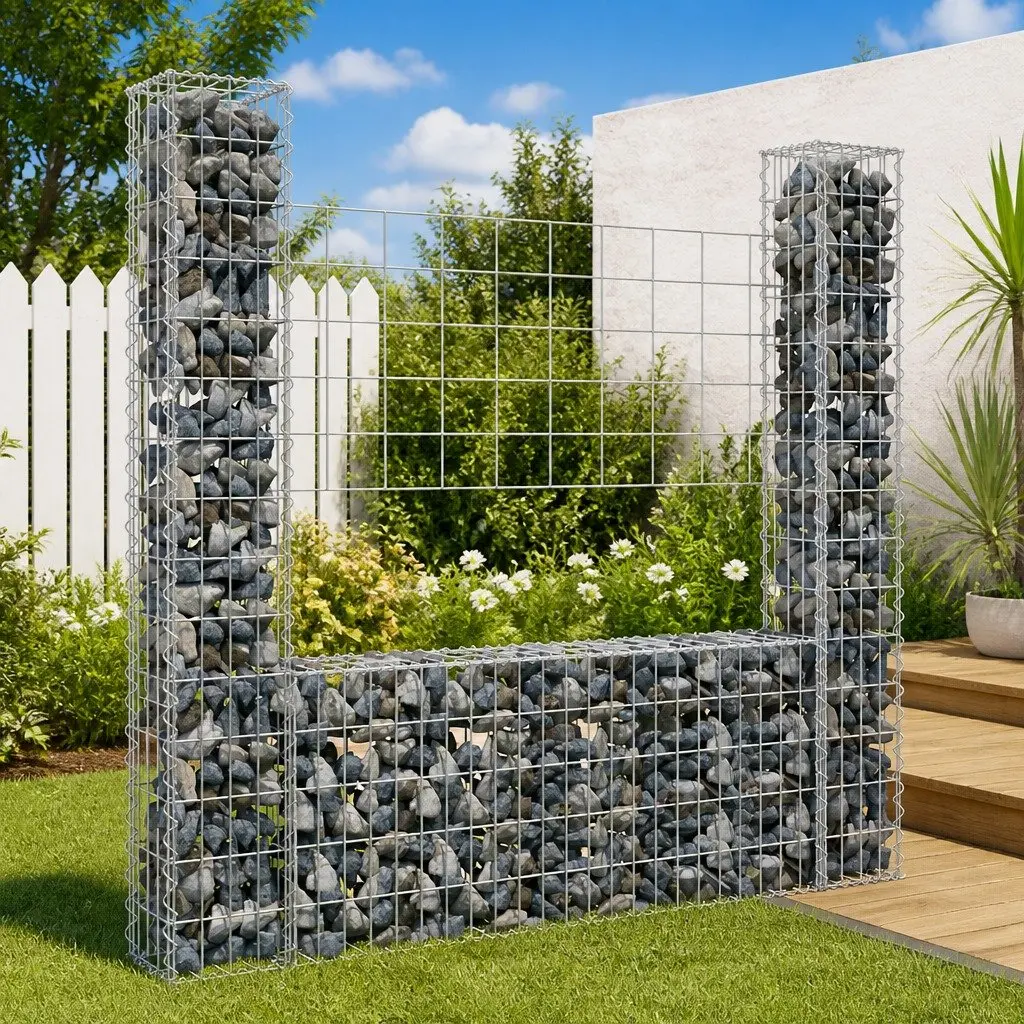 U-Shape Gabion Basket with 2 Posts Silver Retaining Wall Fence Panel Garden
