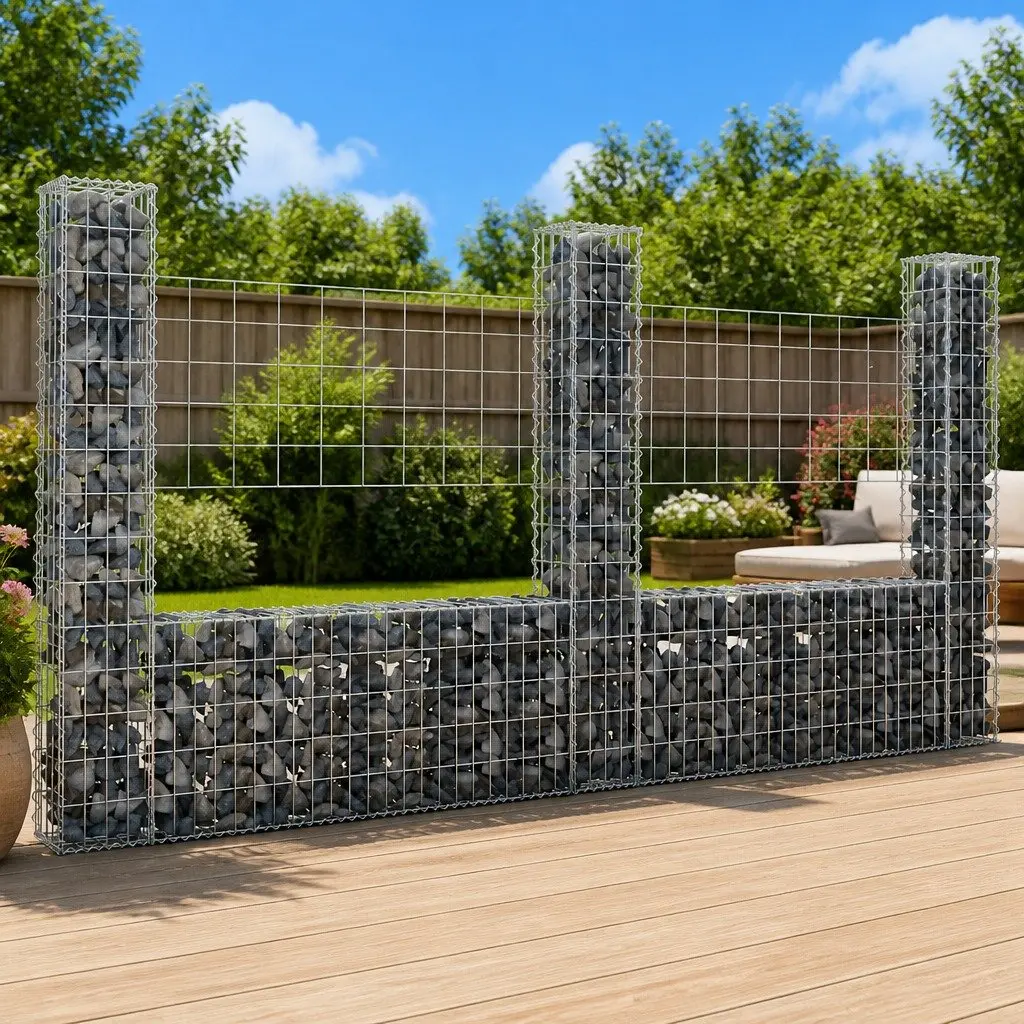 U-Shape Gabion Basket Silver 260x20x150cm Iron Fence Panel Retaining Wall Garden Barrier