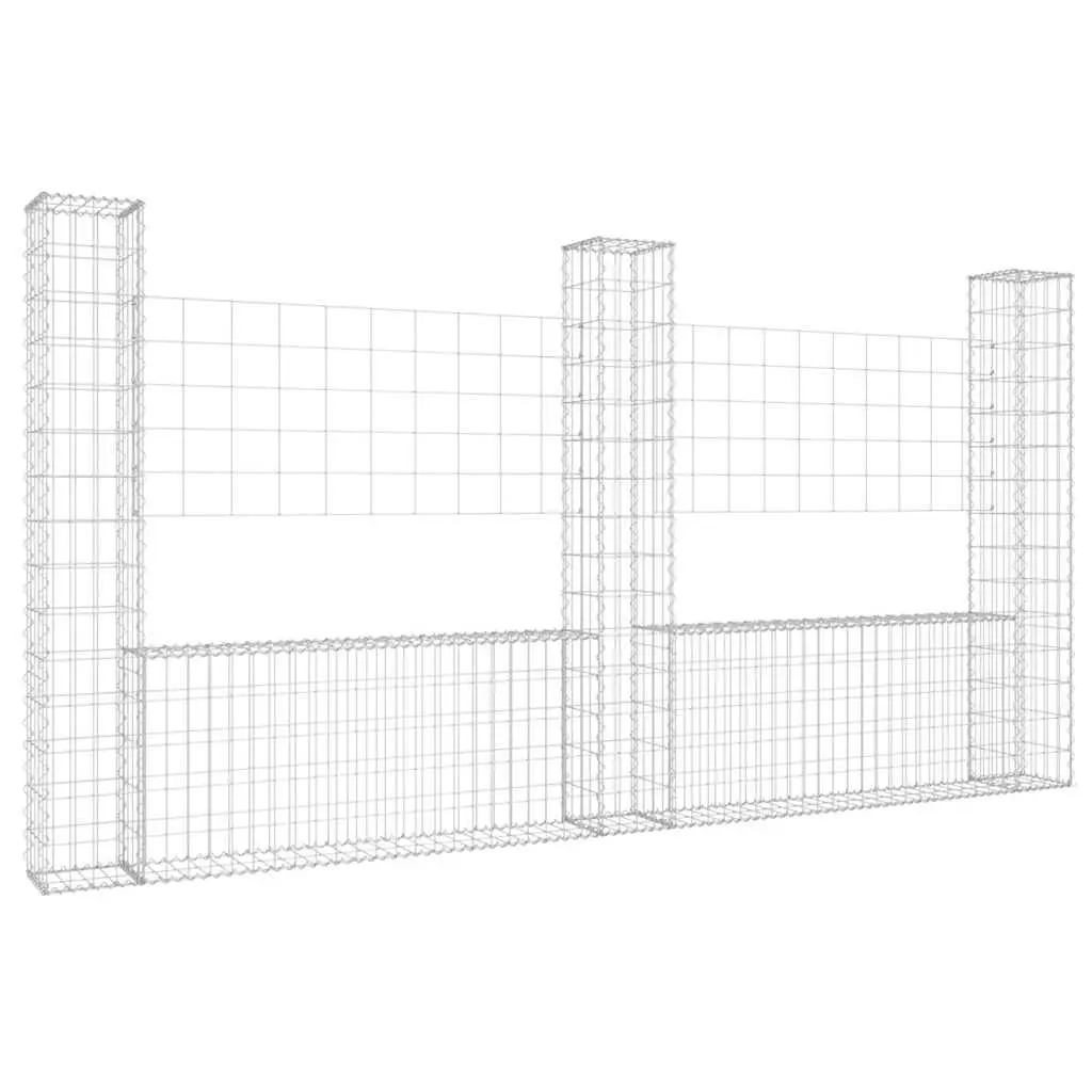 U-Shape Gabion Basket Silver 260x20x150cm Iron Fence Panel Retaining Wall Garden Barrier
