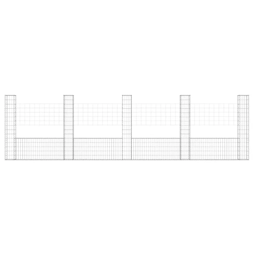 U-Shape Gabion Basket Silver Iron Fence Panel with 5 Posts for Retaining Wall Garden